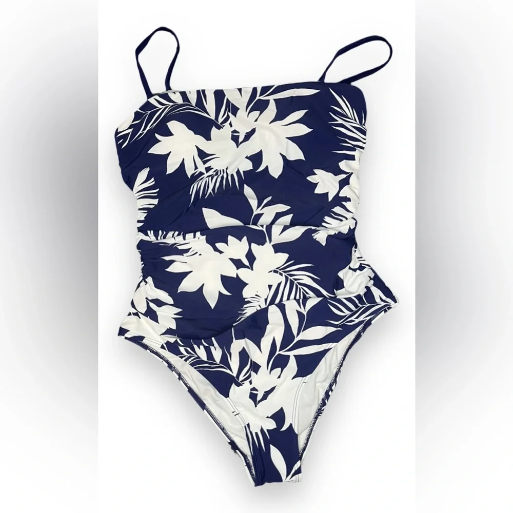 CUPSHE Blue and White Floral One-Piece Swimsuit with Adjustable Straps